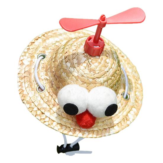 Pet Straw Hat with Bamboo Dragonfly Propeller Mini Woven Straw Hat for Cats Small Dogs Cartoon Cinco De Mayo Sun Cap for Outdoors
