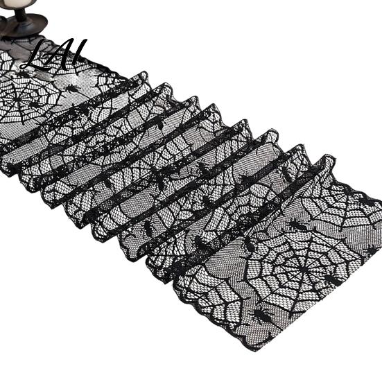 Spooky Party Supplies Cobweb Lace Table Runner Black Spider Web Gothic Reusable Holiday Decor Runner for Halloween Dining Table Home 100cm Cobweb