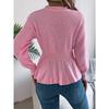 QICED Autumn and Winter Solid-color Braided Waist-cinched Ruffled Long-sleeved Pullover Sweater for Women