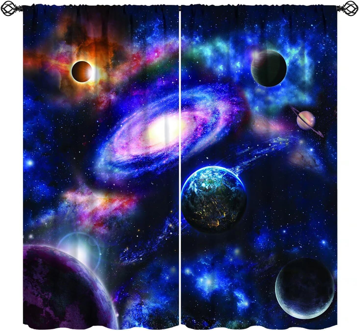 Galaxy Planet Curta, Outer Space Universe Earth Moon Space Solar System Planet Astronomy Print Window Treatment Curta 53x116CM-2PC