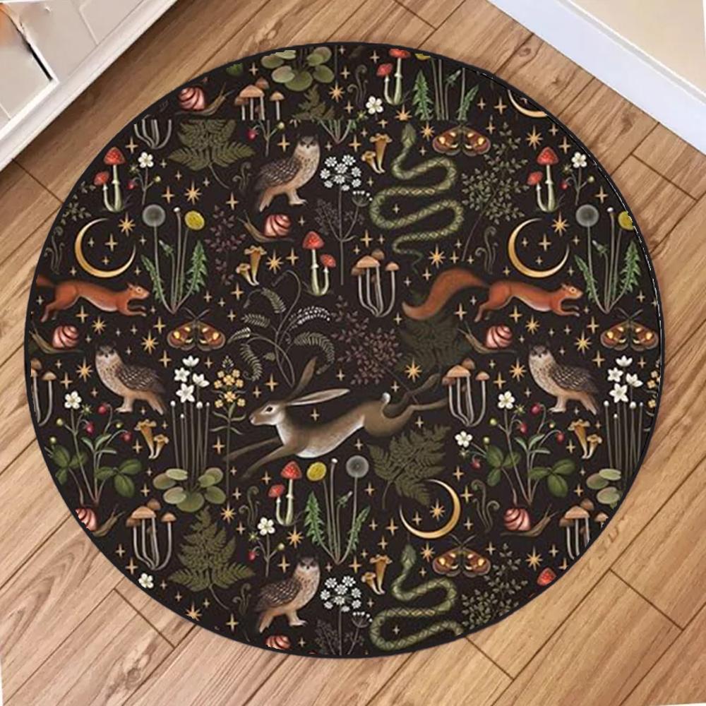 Plants and Animals Round Carpet Cartoon Image Floor Mat Cute Circular Mats Living Room Bedroom Home Pet Mats Home Decoration
