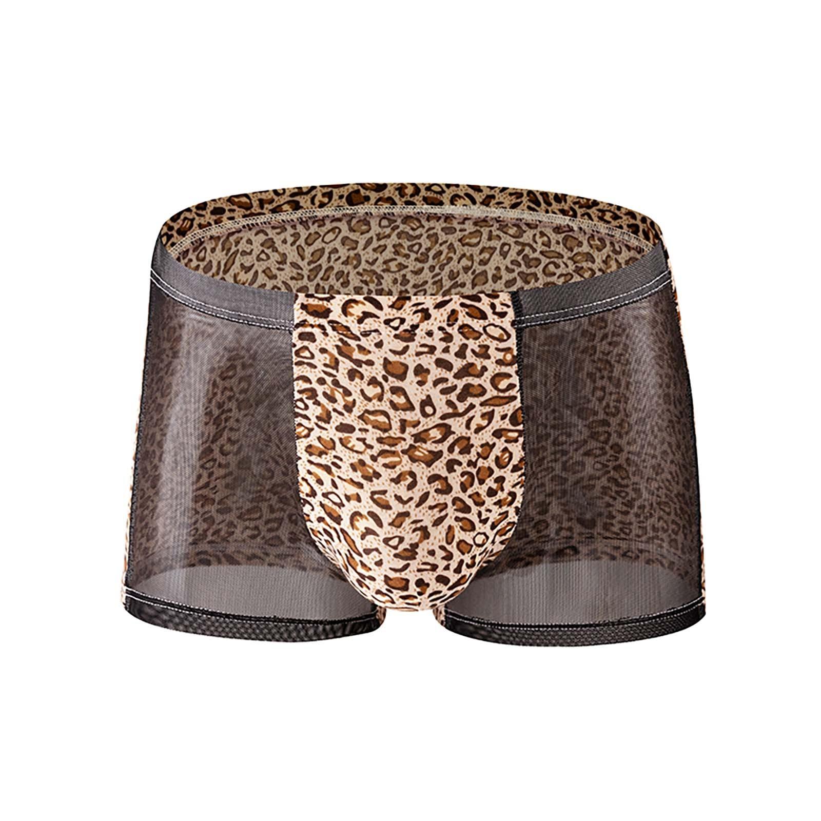 

Men s Boxer Shorts With Fashionable Leopard Print Mesh Splicing, Breathable And Trendy Underwear M жовтий