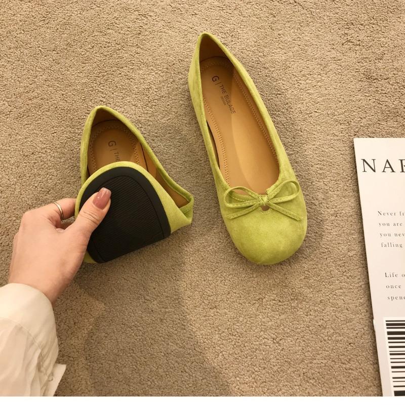 Single Shoes Women's New Flat Bottom Suede Round Head Shallow Mouth Versatile Lazy One-pedal Ballet