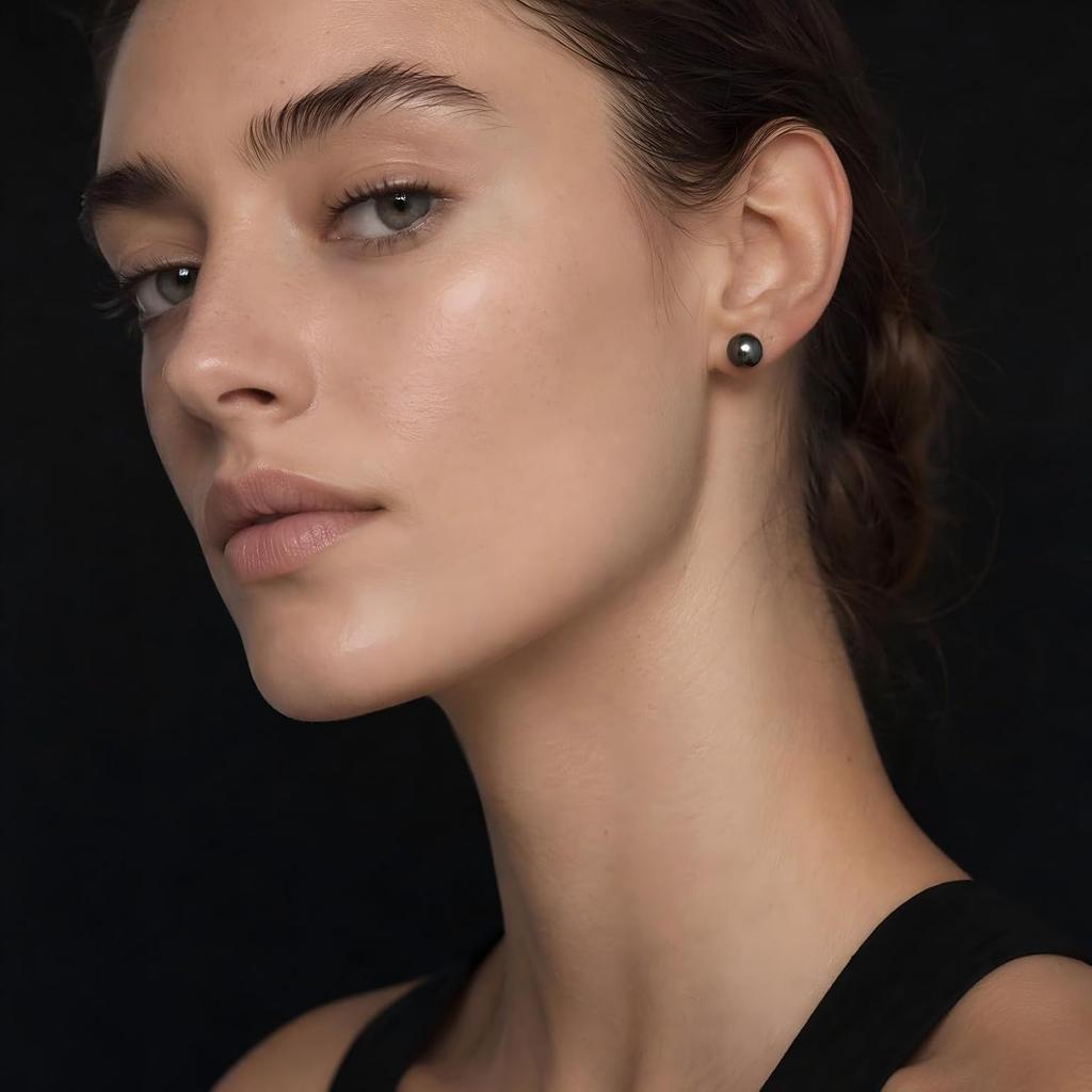 Genuine 10-11mm Tahitian Black Pearl Earrings for Women, AAAA Handpicked Natural Black Pearl Stud Earrings with 18K Gold Earring Posts, Luxury