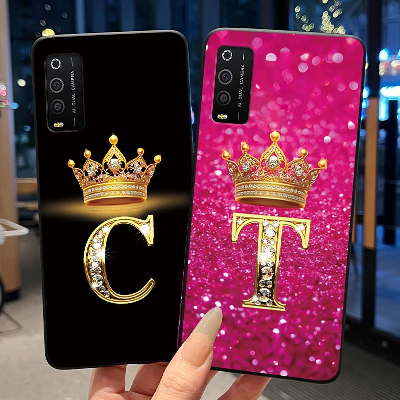 Case For TCL 205 4187D Bumper Black Silicone Shockproof Soft Casing Lucky Exclusive Initial Letter Luxury Crown Pattern Cover