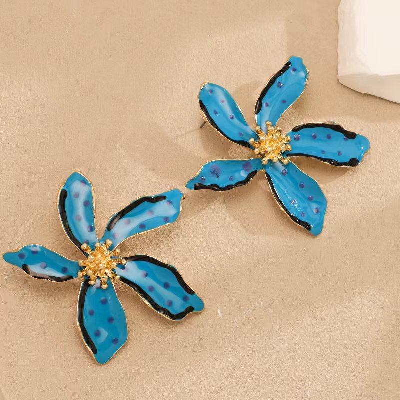 Personalized design drip alloy polka dot multi-color flower stud earrings versatile temperament jewelry