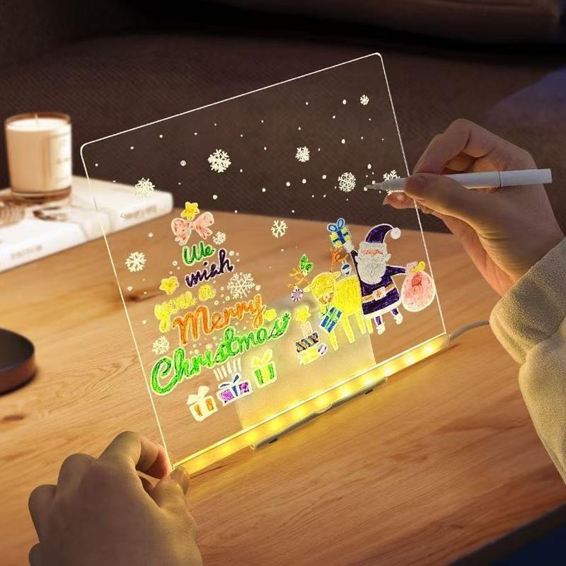 

LED light up acrylic message board Erasable USB Children s Drawing Board DIY Tools for Birthday Gifts Bar Advertising Boards