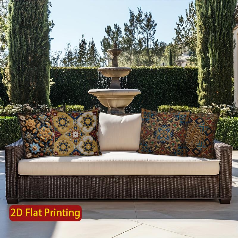 2D Exquisite Geometric & Floral Pattern Pillow Covers Pattern Cushion Cover Suitable For Sofa Bedroom Car Pillow Cover