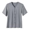 Men Button Down T-shirt Solid Color V-Neck Short Sleeve Tee Shirt Summer