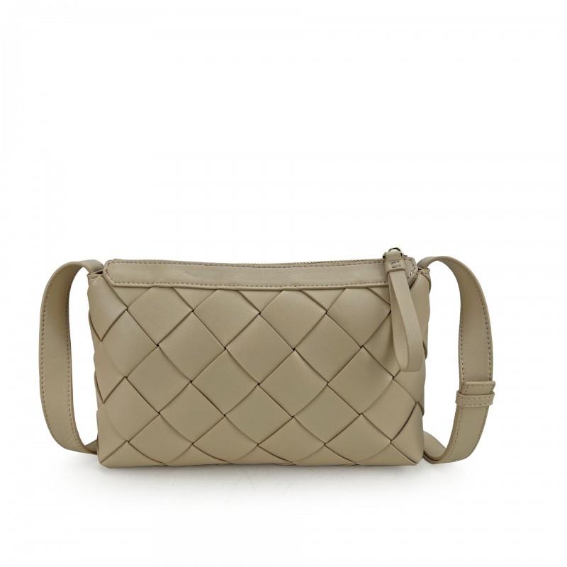 Minimalist Woven Square Crossbody Bag In Genuine Leather Lightweight Daily Use Shoulder Women