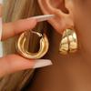 Golden Double-Layer Round Hoop Earrings For Women Vintage Exaggerated C Shape Dangle Drop Earrings Trendy Statement Jewelry Gift