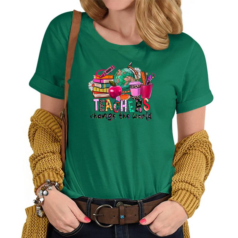 Teachers Change The World Print Tshirt FeUnisex Funny Teacher Gift TShirts Trendy World Design Casual Top Womens Clothing Sales S