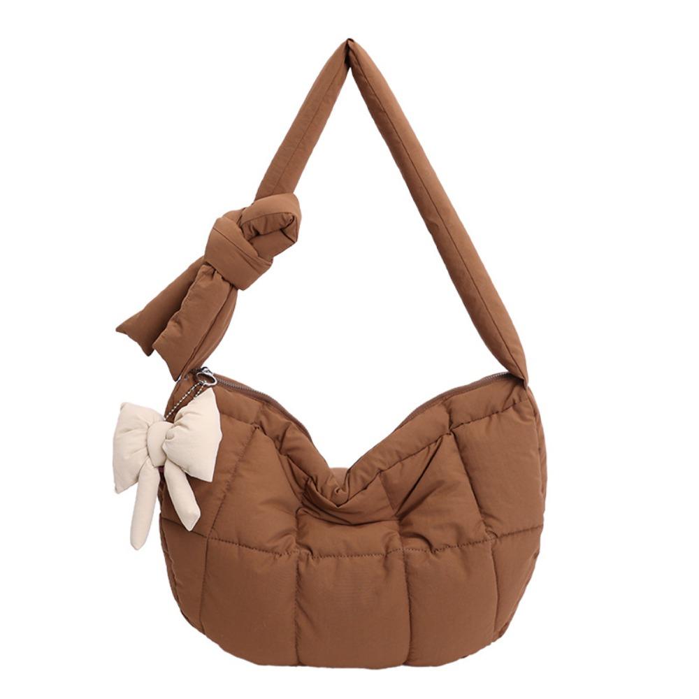 Korean Style Puffer Cloud Shoulder Bag Bow Pendant Dumpling Bag Casual Nylon Quilted Handbag  Daily