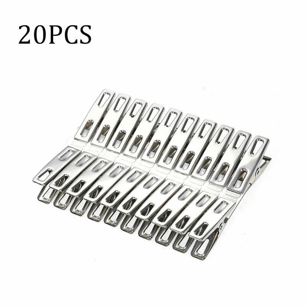 20pcs Windproof Clothes Pegs Stainless Steel Metal Binder Clips Household Document Clips  Kitchen
