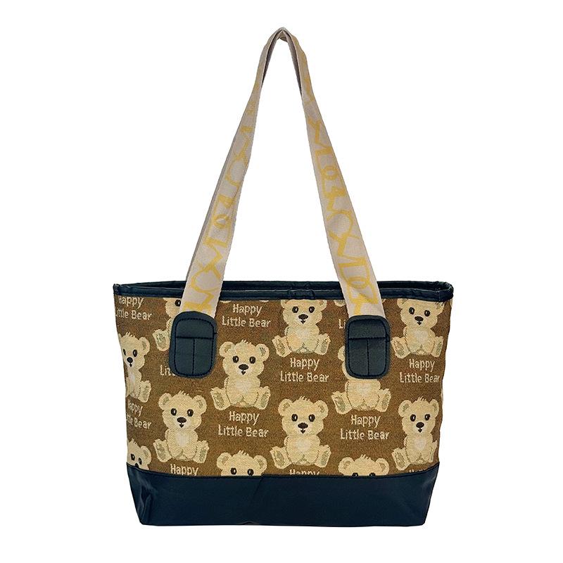 Women's 2025 Fashion Bear Print Canvas Tote - Versatile, Large Capacity Shoulder Bag for Students