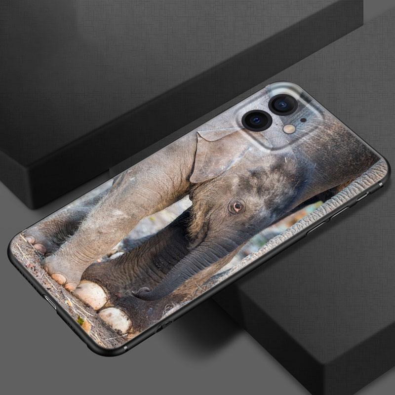 Animal Elephant Phone Case For Apple iPhone 13 12 Mini 11 Pro XS Max X XR 8 7 6S 6 Plus SE 2020 5S 5 Soft TPU Black Cover