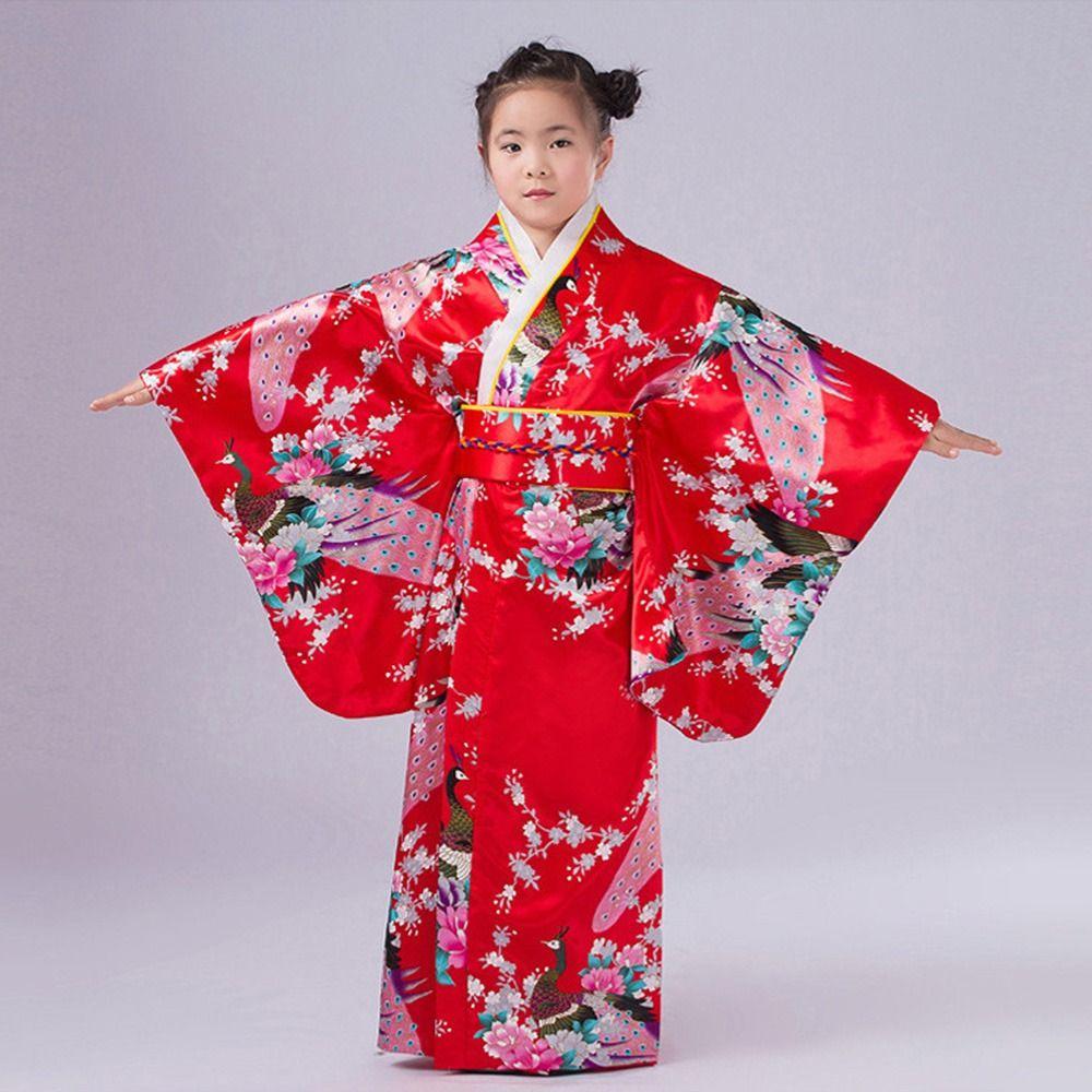 Bathrobe Gown Children Japanese Kimono with Obi Cosplay Costume Vintage Haori  Kids Boys Girls