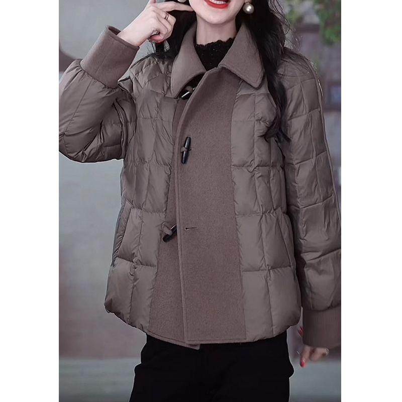 Brown Quilted Coat Women Wool Spliced Loose Warm Winter Puffer
