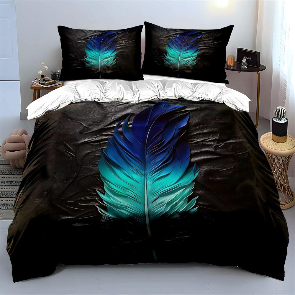 Bright Blue Feather Motif. Bedding Sets Duvet Cover Sets Duvet Covers Pillowcases(1 * Duvet Cover 2 * Pillowcases Without Duvet Insert)