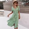 Beach Summer Dress Shirt Floral Vintage High Waist Dresses Women Casual Loose Single-Breasted Slim Elegant Robe
