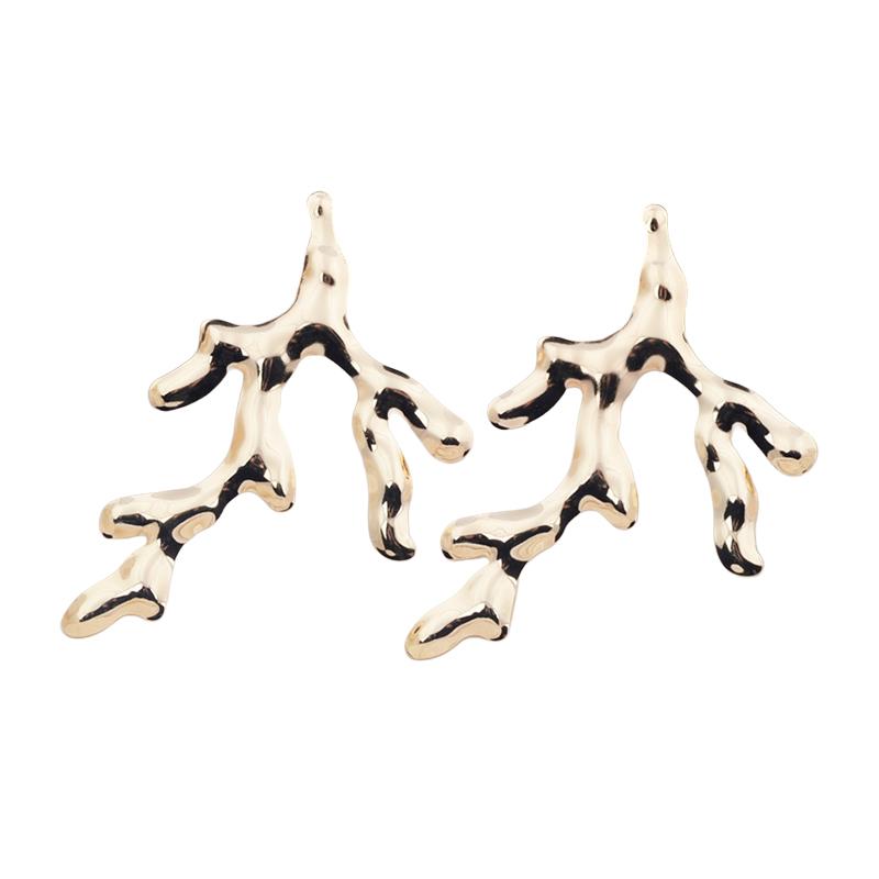 Sweet Big Branch Pendant Golden Smooth Earrings for Women Temperament Sweet Korean Design Jewelry
