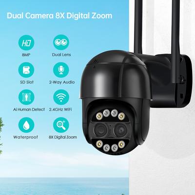 8MP 4K PTZ IP Camera 8x Zoom Dual-Lens Human Detect CCTV Camera 4MP Smart Home Outdoor Wifi Surveillance Camera ICSEE APP
