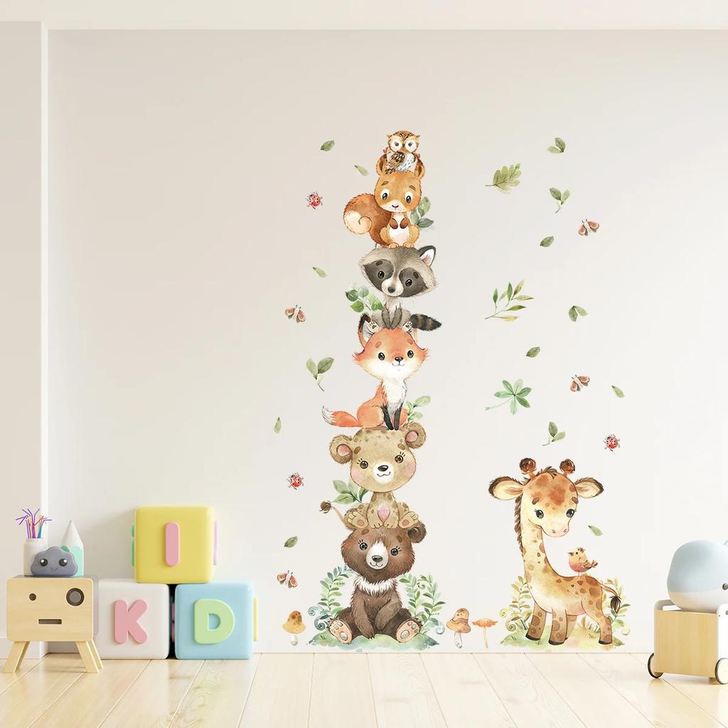 2PCS Cartoon Cute Cute Animals Sitting On The Wall Stickers For Kids Room Kindergarten Bedroom Home Decoration Wall Decor