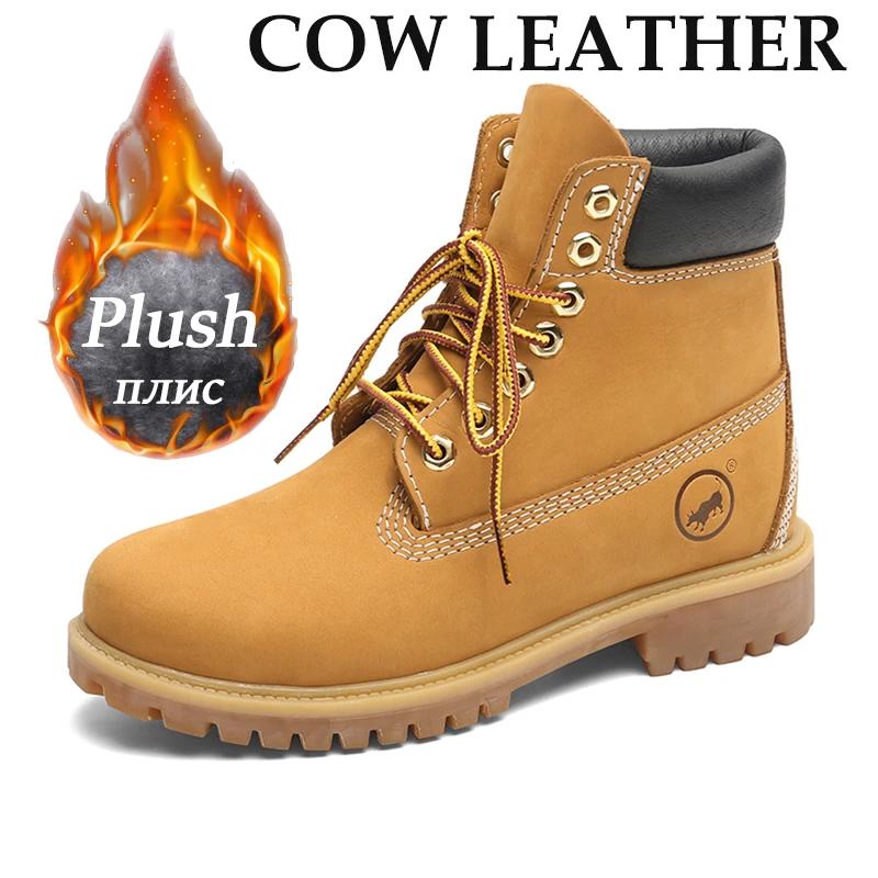 Boots Men High Top Boots Men's Leather Shoes Winter Fashion Plush Warm Shoes Outdoor Sneakers Lace Up Non-Slip Ankle Boots Male