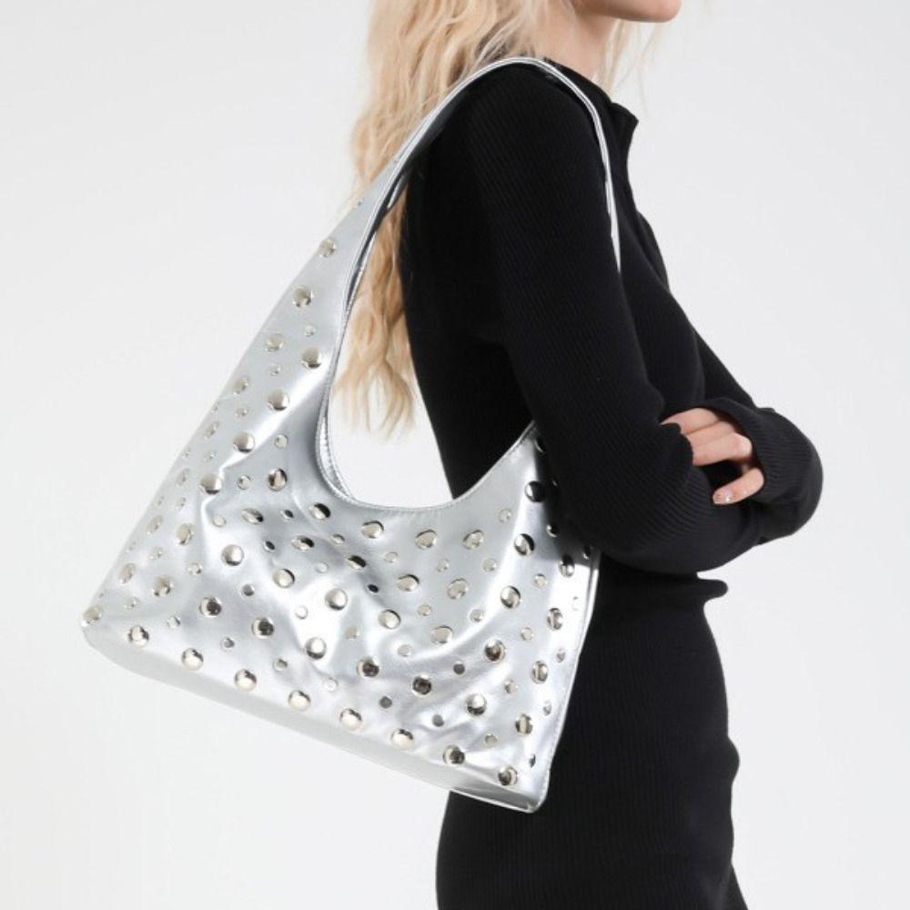 Spicy Girl Rivet Shoulder Bag Metal Stud Bucket Bag Casual Y2k Underarm Bag  Girl