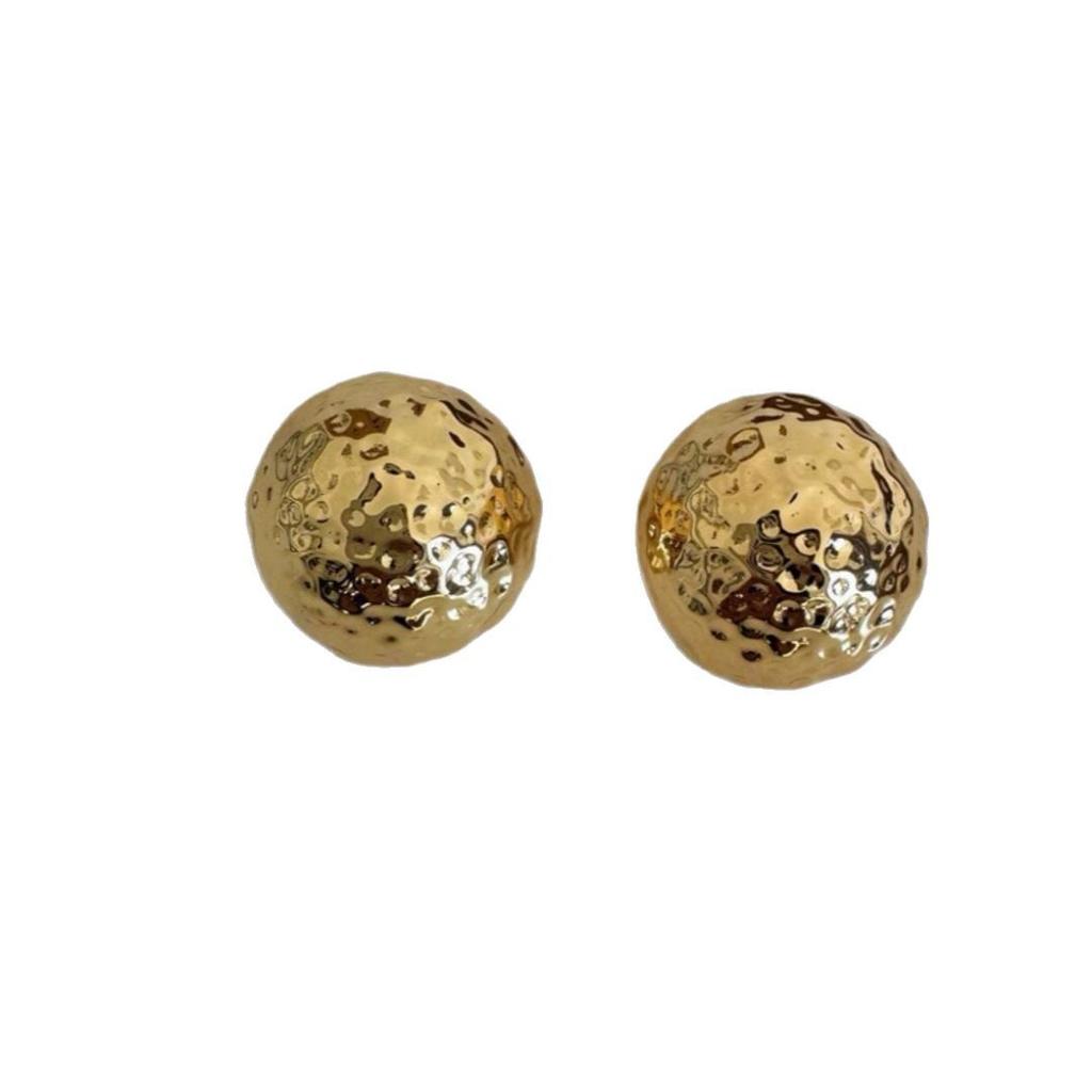 Niche High-Grade Metal Copper-Plated 18K Real Gold Texture Pleated Semicircle S925 Silver Needle Stud Earrings Personalized Temperament Earrings