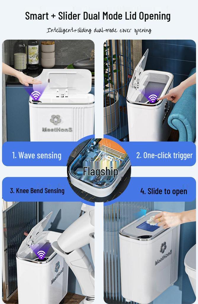 Large Smart Sensor Trash Can with Lid for Kitchen, Living Room, Office, and Bathroom - High-Leg Design & Large Capacity