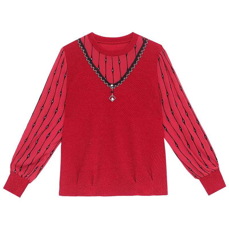 Módní košile se spodním okrajem ze síťoviny pro ženy s dlouhým rukávem jaro podzim nové volné tričko Blusa