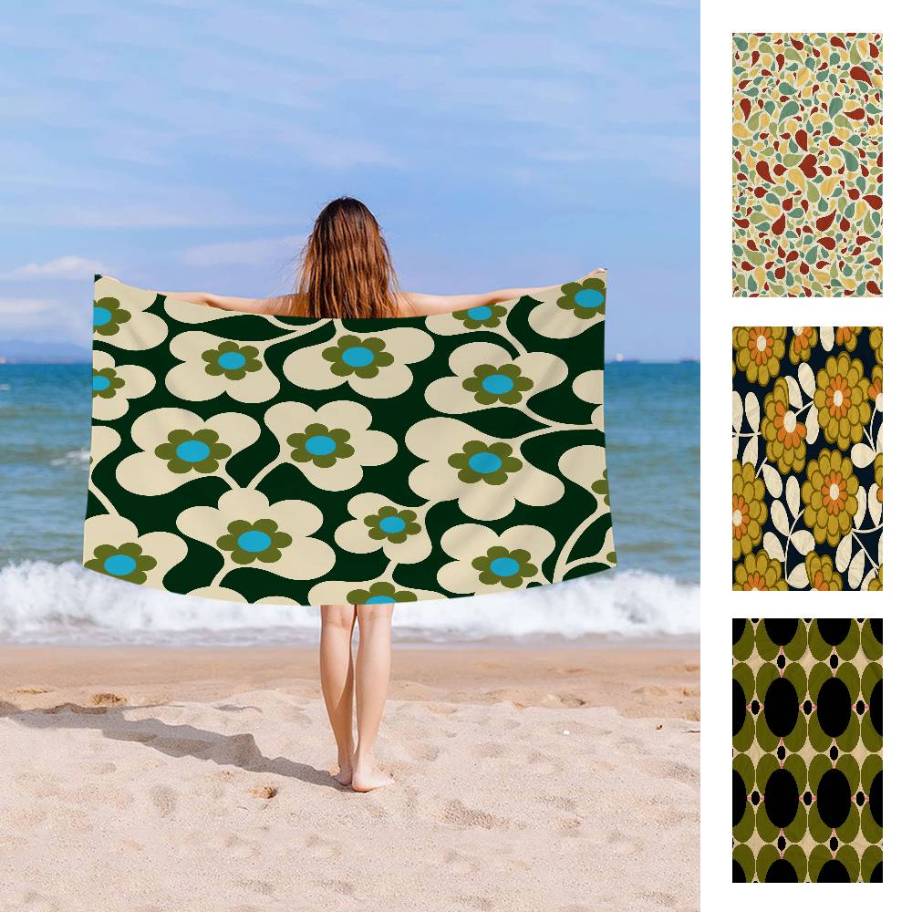 Lang Pattong White Orla Kiely Leaf Flower Big Microfiber Beach Towels Quick Dry Towel Sand Beach Towels Pool Towel For Travel Swim Pool Yoga