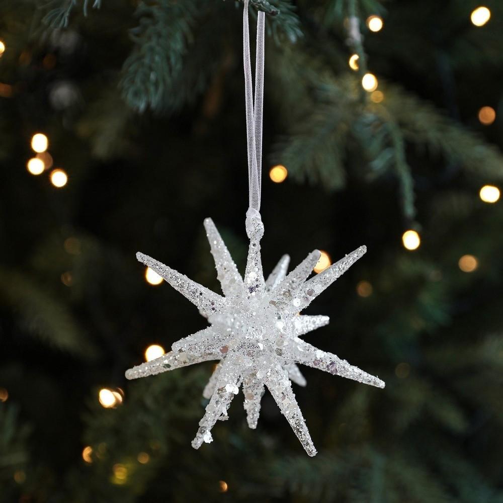 Glitter Plastic White Christmas Ornament Transparent Snowflake White Bell Bell Decoration Light Luxury Christmas Tree Decoration