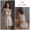 Sexy pajamas deep V gathering plus steel rim chest pad sweet mesh ice silk nightdress robe set