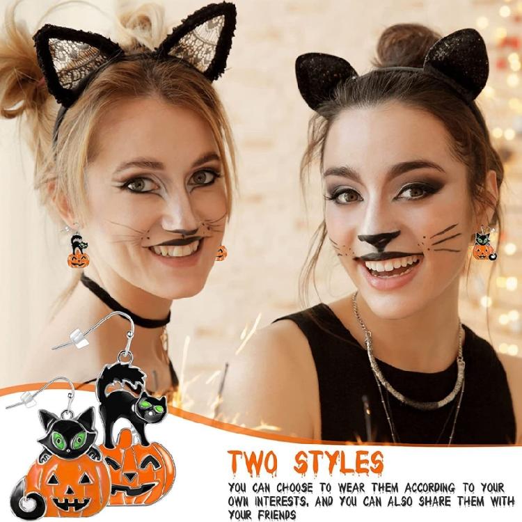 Skull Hand Bat Dangle Earrings Women Long Goth Punk Pumpkin Cat Head Earhook