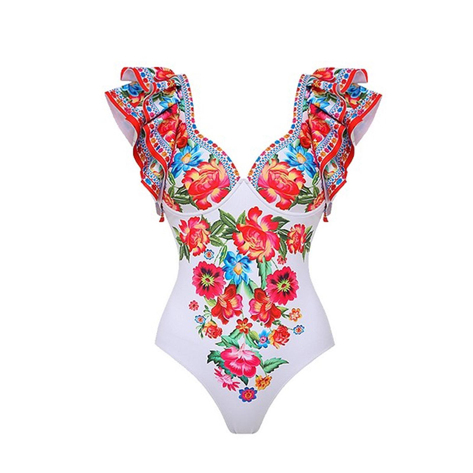 

2024 сексуальный цельный купальник с эффектом пуш-ап, женский монокини с рюшами, накидка на плечо, купальный костюм XL