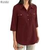 ZANZEA Women Casual Turn Down Collar 3/4 Sleeve Loose Blouse