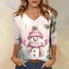 Women's Fashion Casual V Neck 3/4 Sleeve Loose  Printed T-Shirt Ladies Top