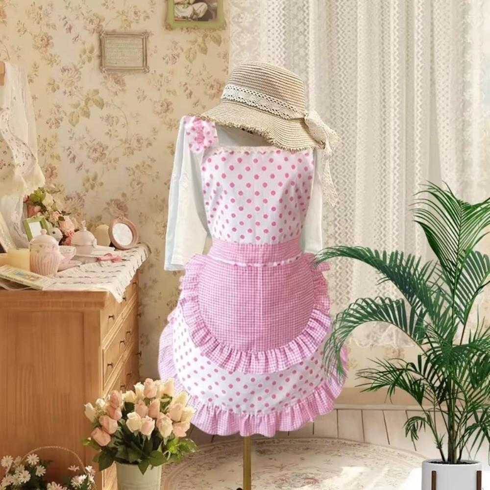 Grembiule da Cucina con Bordi Arricciati, Fantasia a Quadretti, Grembiule Arricciato, Grembiule Stile Lolita Retrò, Costume da Festa
