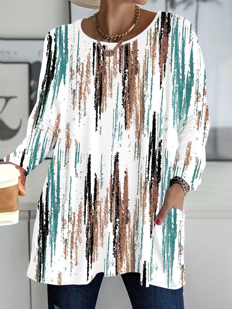 2025 Autumn Winter New Plus Size Women's Tops, Butterfly 3D Print Fashion Crew Neck Long Sleeve T-Shirts