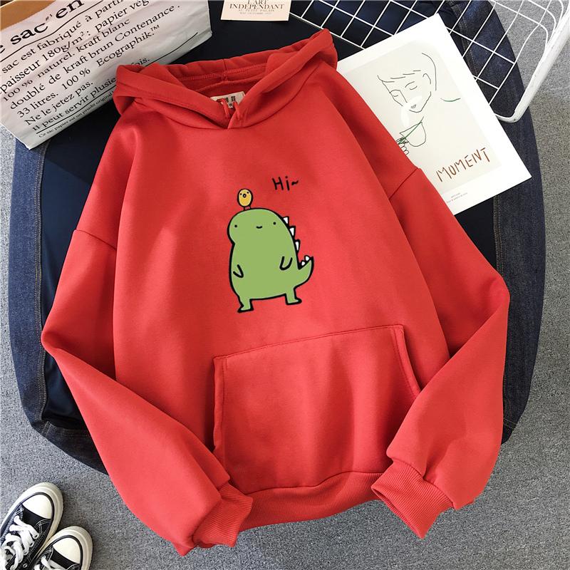 Harajuku Hoodie Kawaii Dinosaur Print 2020 Winter Clothes Women Loose Oversized Sweatshirt Warm Trend Casual Graphic Korean Top