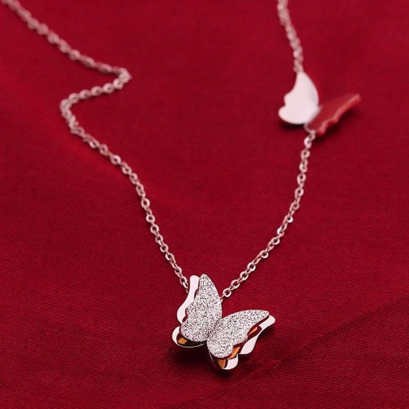 Elegant Stainless Steel Butterfly Pendant Necklace & Earring Set - Minimalist Clavicle Chain Jewelry
