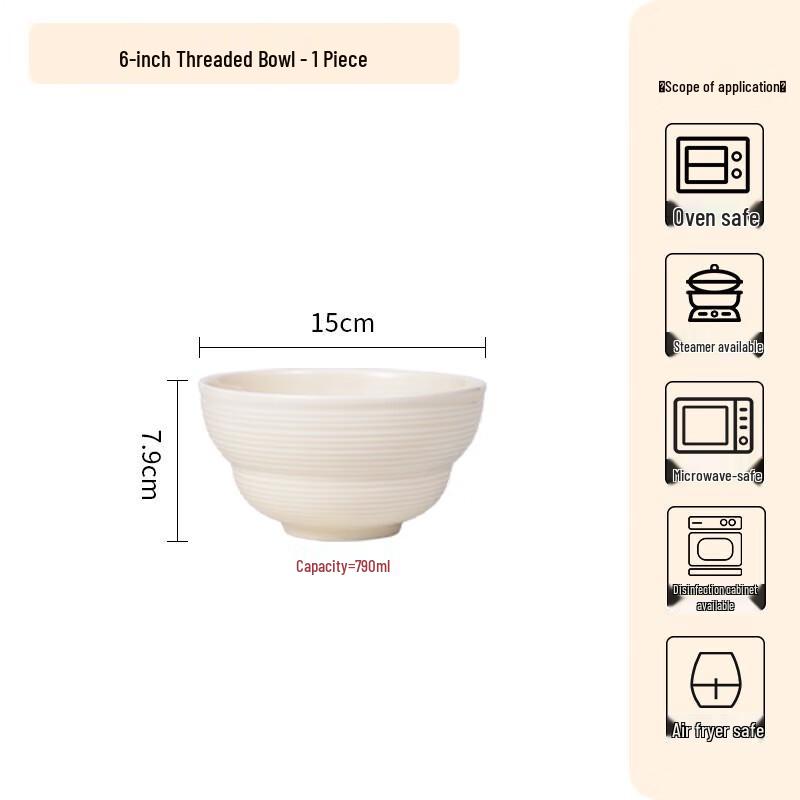 Ceramic Dinnerware Set 6-inch Threaded Bowl