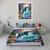 Dolphin Leaping Over Waterfall with Lotus Bedding Set for Kids Luxury Gift 3pcs Digital Print Comforter Set Soft Comfortable