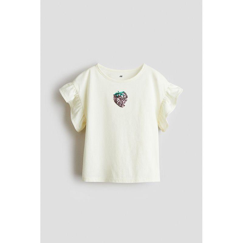 HM Children's Clothing Girl T-shirt 2025 Summer New Arrival Western Style Sequin Cotton Printed Short Sleeve Round Neck Top 1295489