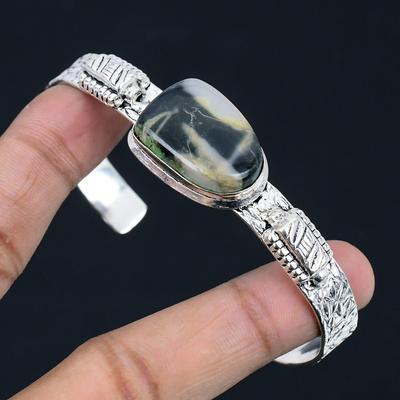 Sisters Day Deal 925 Silver Fume Agate Gemstone Unique Trendy Bangle Bracelet