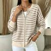 Cardigan zippé en maille rayée décontracté pour femme