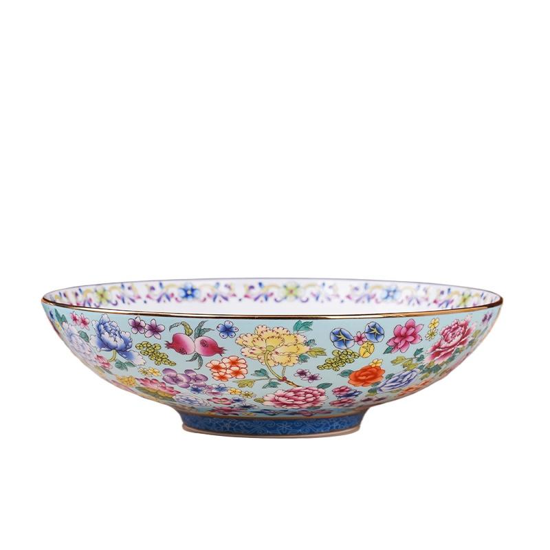 

1 шт. эмалированная столовая посуда в дворцовом стиле, керамические миски 8 дюймов, золотая окантовка, ретро-миски, миски для лапши для кухни ресторана светло-синий