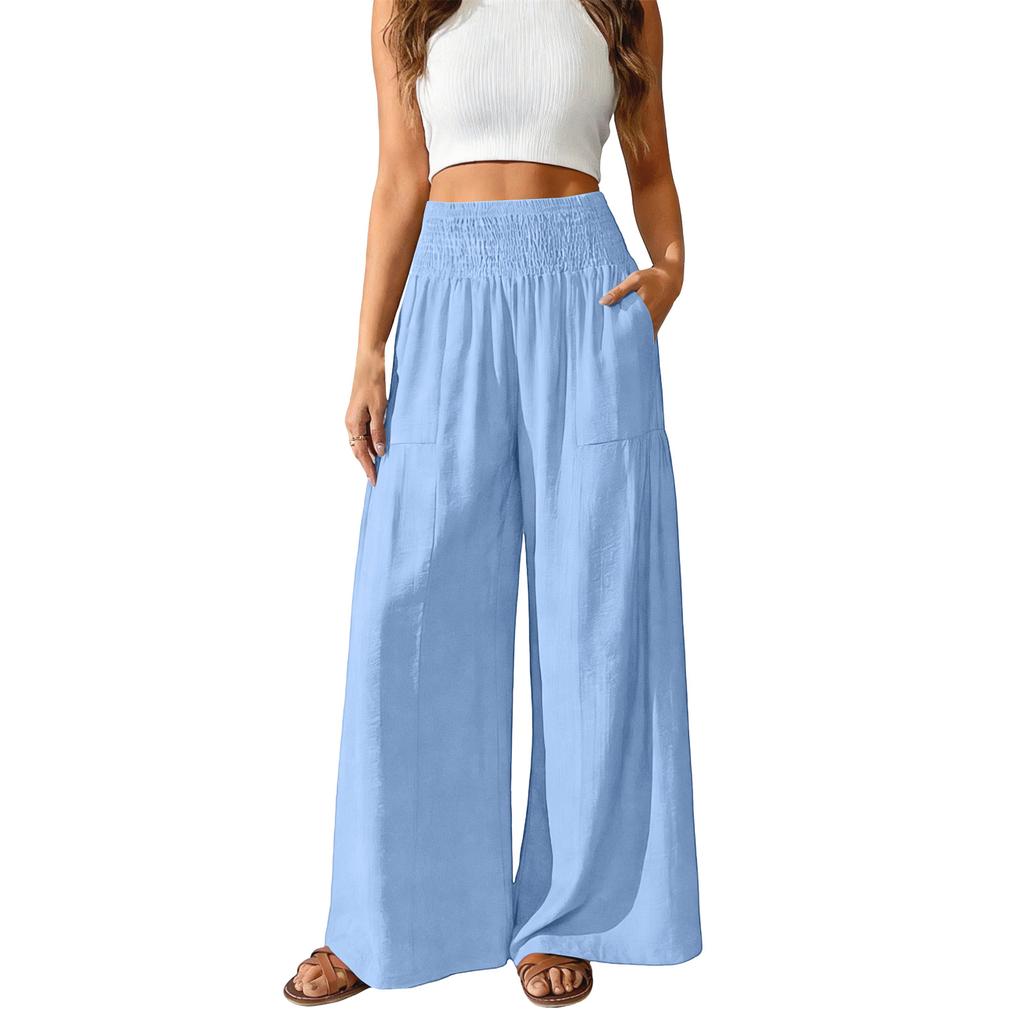 Women's Loose-fitting Wide-leg Pants, Casual Loose-fitting Pants, High-elastic Waistband, Long Pants With Pockets